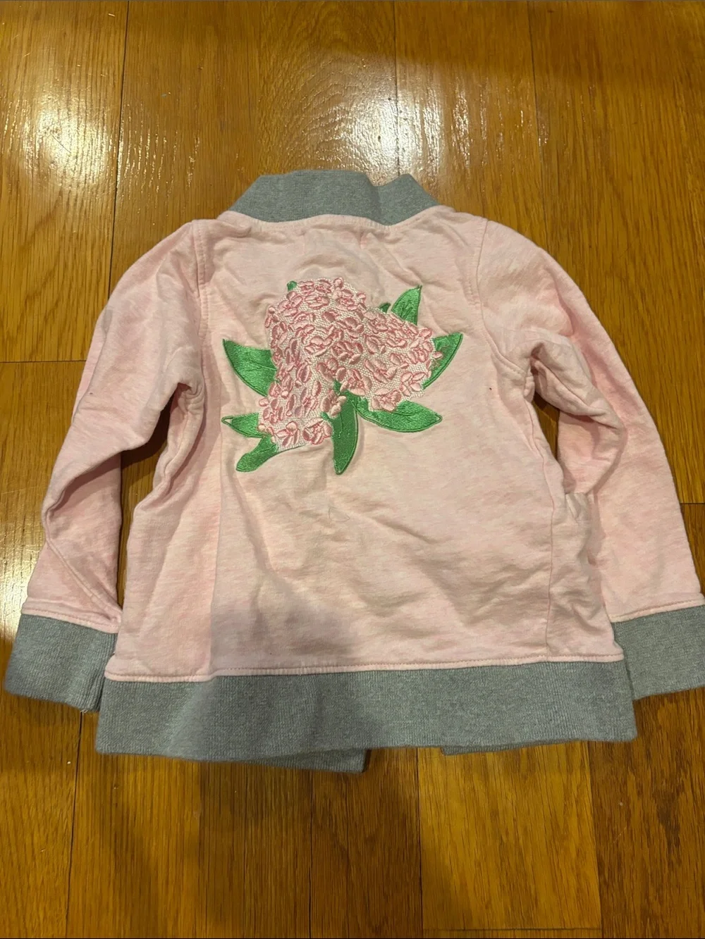 Monica + Andy Pink Button Sweatshirt Jersey Jacket w/Embroidered Flower Back
